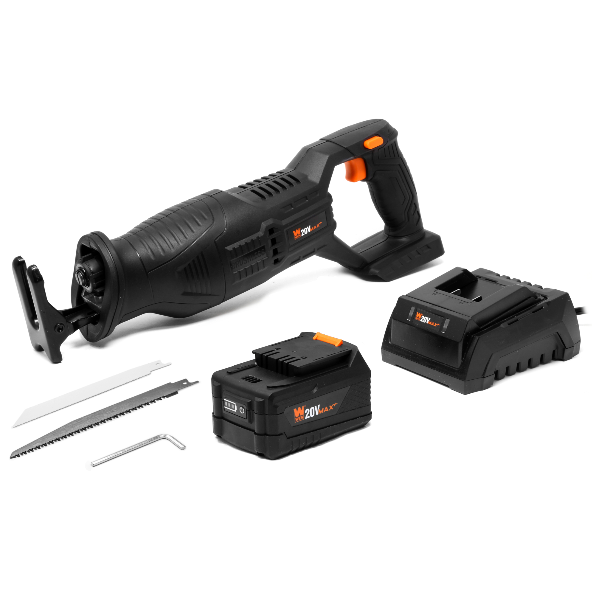 WEN 20V Brushless Reciprocating Saw - 4Ah Battery, Charger, 2800 SPM, Model# 20630